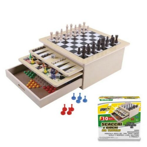 SCACCHIERA in legno con giochi 10 in1