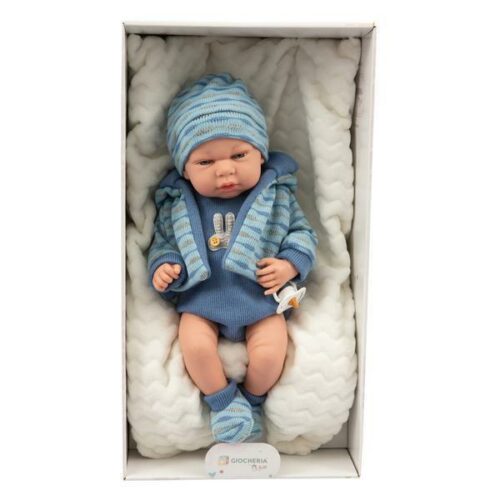 ARIAS - Bebè ALBERTO 40cm con cuscino azzurro