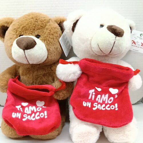 Orso con sacchetto 25 cm 2 colori
