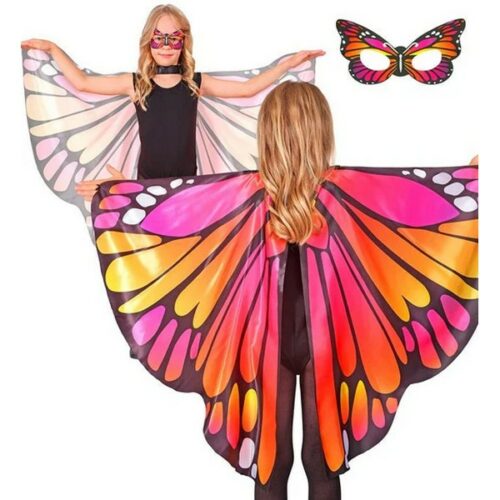 Set ALI mantello Farfalla rosa-arancio + mascherina