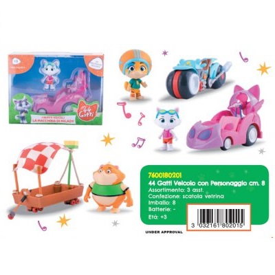 44 Gatti personaggio con veicolo Asst.