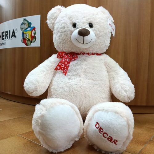 Orso bianco con fiocco cuori 100cm