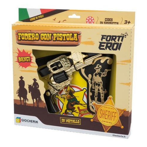 FORTI EROI - Set Western Alabama Pistola Oro 8 Colpi con Fodero e Stella