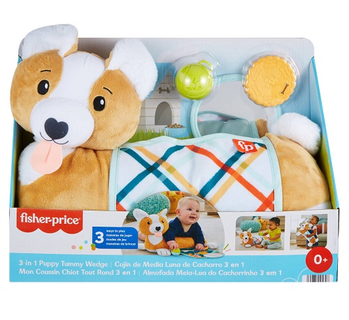 Cuscino Corgi Tummy Time con sonaglino mordicchiabile e specchietto