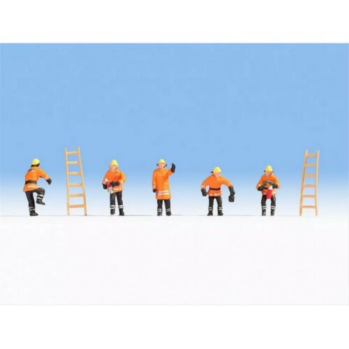 H0 personaggio- Pompieri div arancio con scale - 7pz
