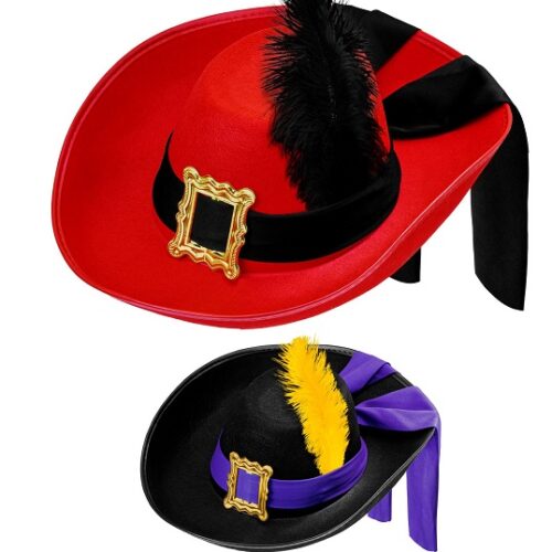 Cappello con piuma moschettiere rosso/nero